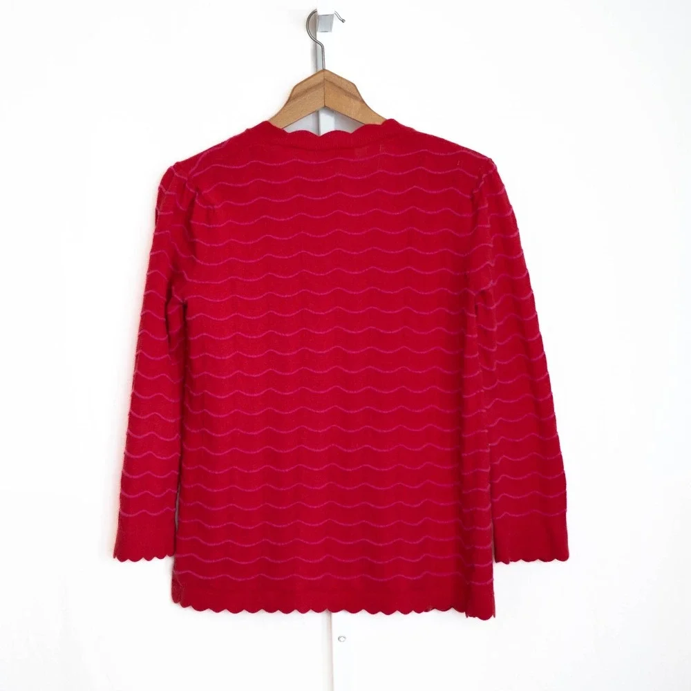 Kate Spade Open Cardigan Womens‎ S Poppy Red Scalloped Trim Preppy Chic